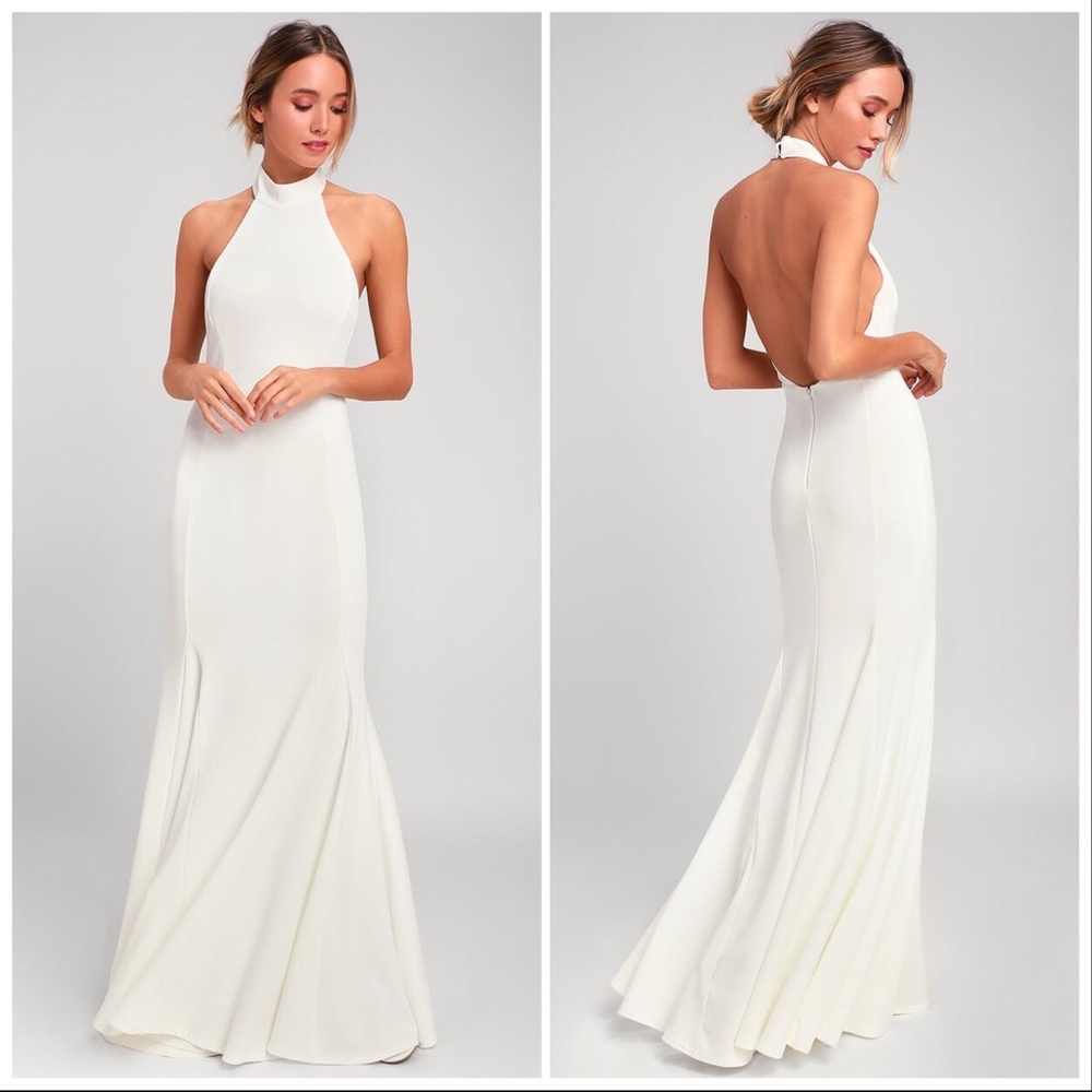 LuLu's 'Slice of Joy' White Halter Wedding Dress